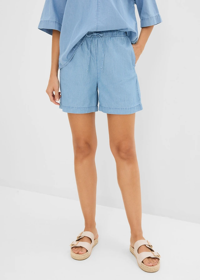 Short en jean, taille mi-haute élastiquée