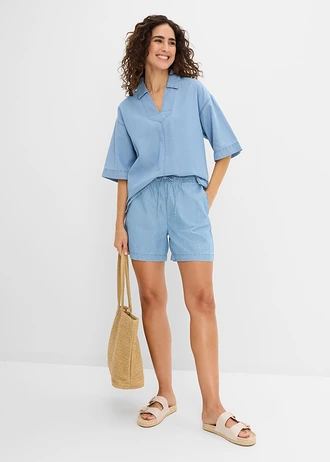 Short en jean, taille mi-haute élastiquée • bleu clair denim used • Boutique bonprix