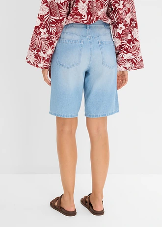 Džínové bermudy Mid Waist, pohodlný pas, barva: světle modrý denim used