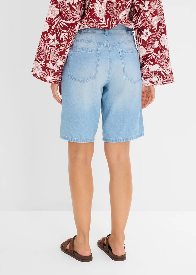 Jeans mid waist bermuda met een comfortabele tailleband, Kleur: lichtblauw denim used