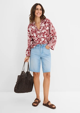 Džínové bermudy Mid Waist, pohodlný pas, barva: světle modrý denim used