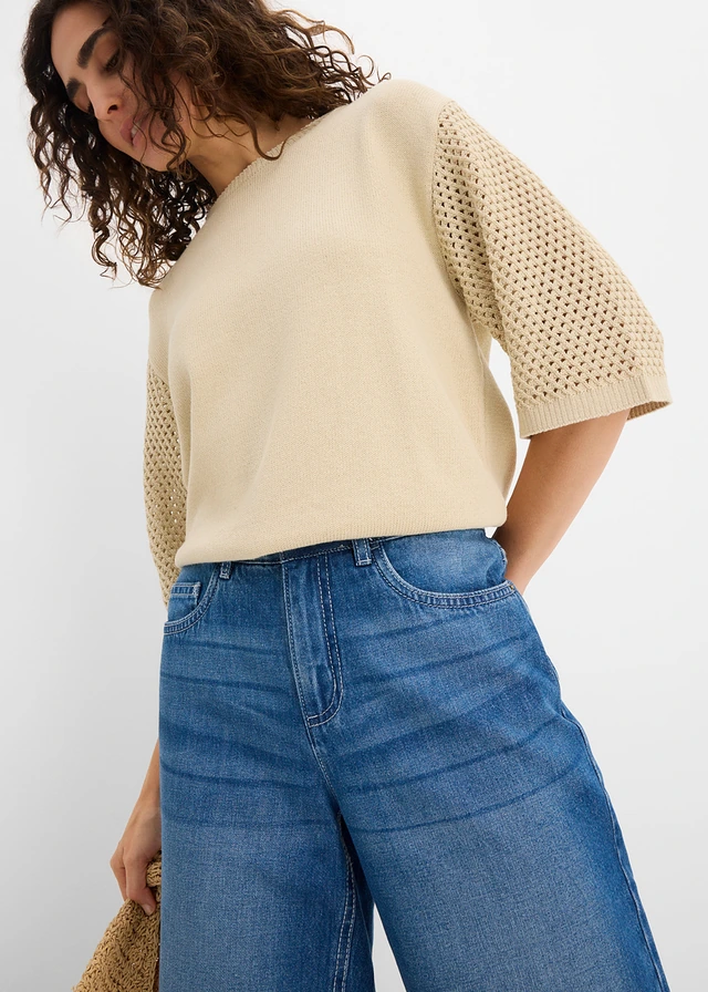 Džínsové bermudy, Mid Waist, pohodlný pás • modrá denim used • obchod bonprix