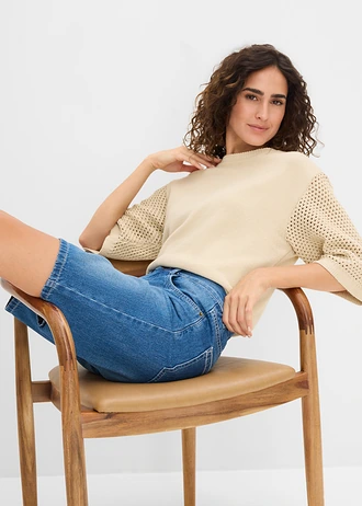 Farmer bermuda, Mid Waist, kényelmes derékpánttal • kék denim, használt hatású • bonprix áruház