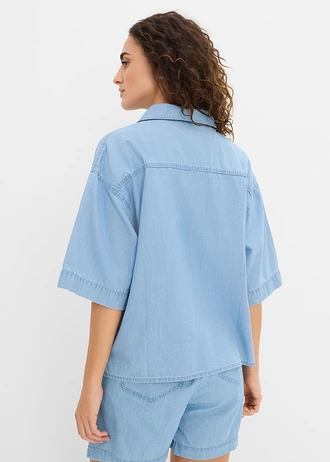 Džínová tuniková halenka z organické bavlny, barva: ledově modrý denim used