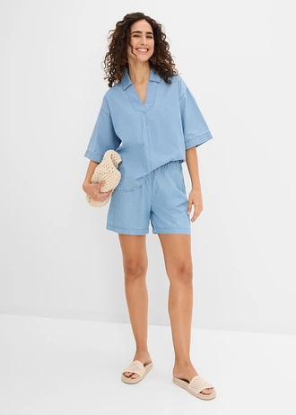 Farmer tunikablúz bio-pamutból • jégkék denim, használt hatású • bonprix áruház