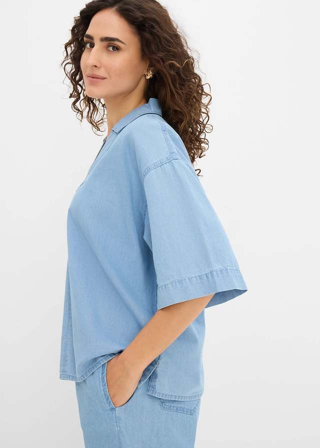 Džínová tuniková halenka z organické bavlny • ledově modrý denim used • bonprix obchod