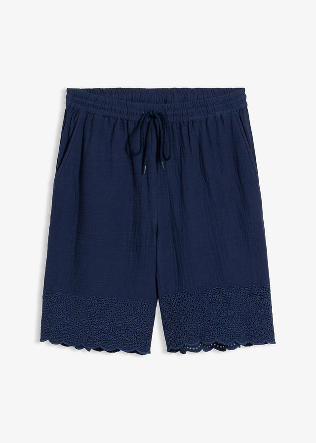 Bermuda léger en gaze de coton, Couleur: bleu foncé