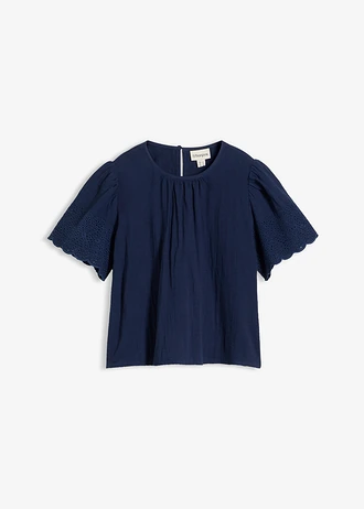Blouse manches courtes légère en gaze de coton • bleu foncé • Boutique bonprix