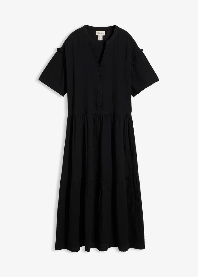 Robe midi en gaze de coton douce • noir • Boutique bonprix