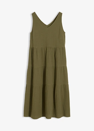 Mousseline jurk van puur katoen • donkerolijfgroen • bonprix online shop