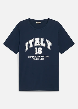 T-shirt z napisem Italy, z czystej bawełny • niebieski atramentowy z nadrukiem • sklep bonprix