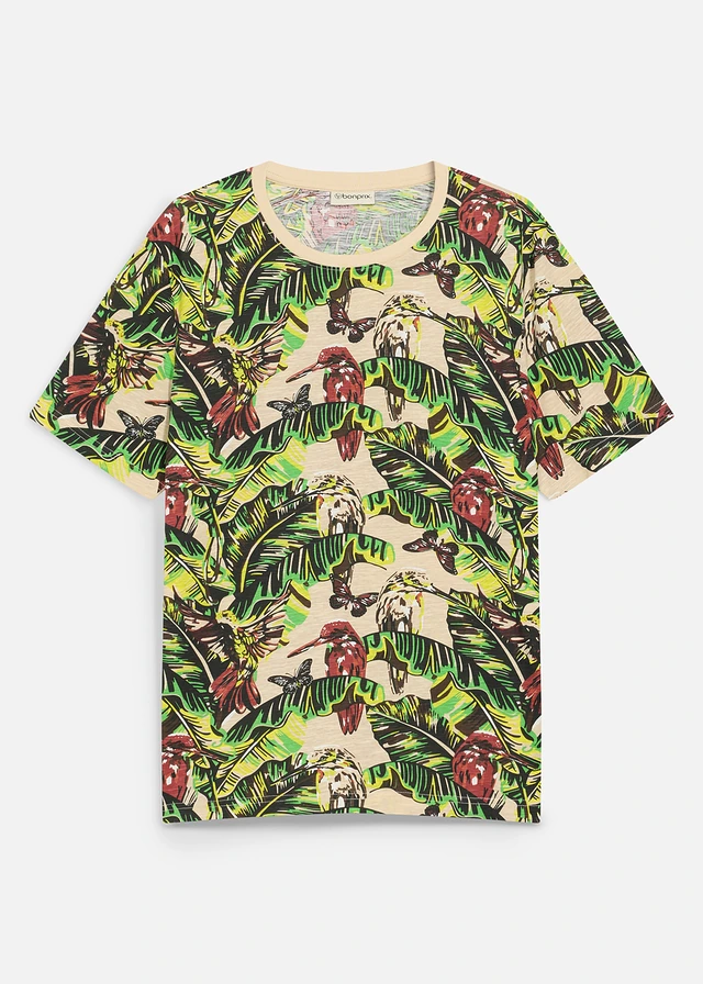 T-shirt van puur biologisch katoen • lichtsand gebloemd • bonprix online shop