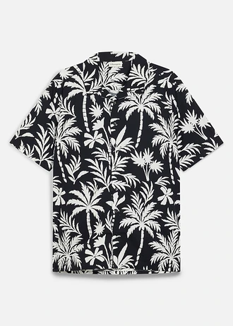 Overhemd met korte mouwen van biologisch katoen • zwart-crèmewit met print • bonprix online shop