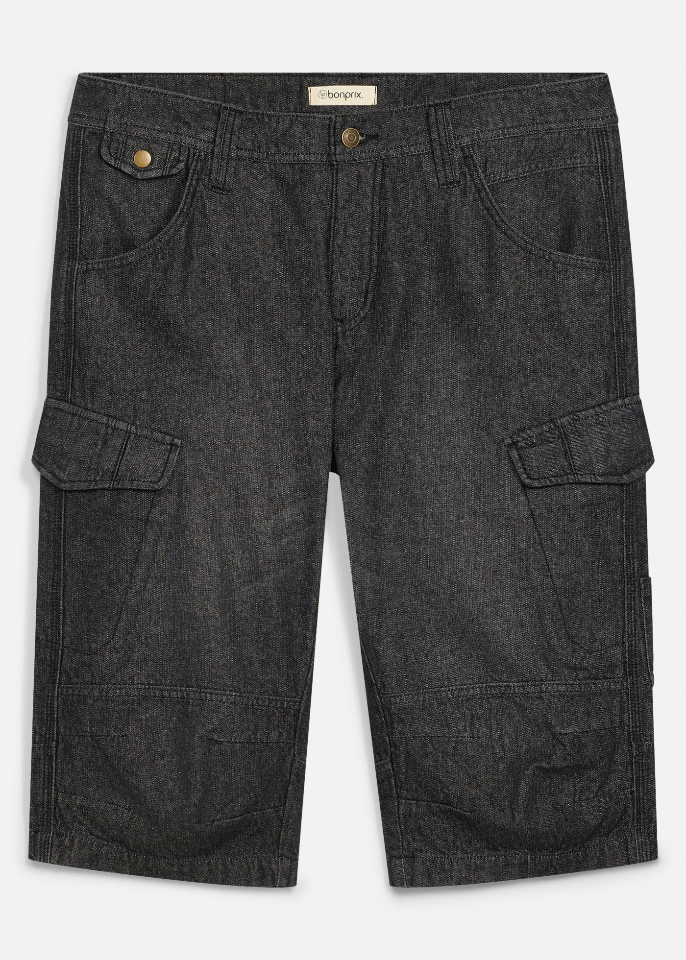 Lehké dlouhé džínové cargo bermudy, Relaxed Fit • černý denim • bonprix obchod