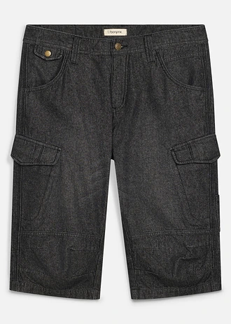 Lekkie długie bermudy dżinsowe o kroju bojówek, relaxed fit • czarny denim • sklep bonprix