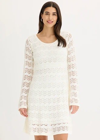 Robe en crochet à manches trompette • écru • Boutique bonprix
