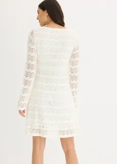 Rochie croșetată cu mâneci tip trompetă • ecru • magazin bonprix