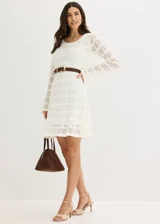 Rochie croșetată cu mâneci tip trompetă • ecru • magazin bonprix