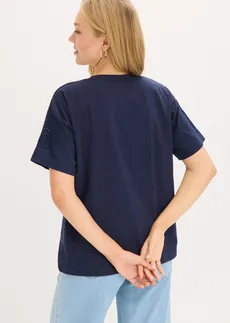 T-shirt avec broderies anglaises • bleu foncé • Boutique bonprix