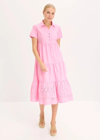 Rochie-tunică din bumbac 100% cu broderie perforată • roz pal • magazin bonprix