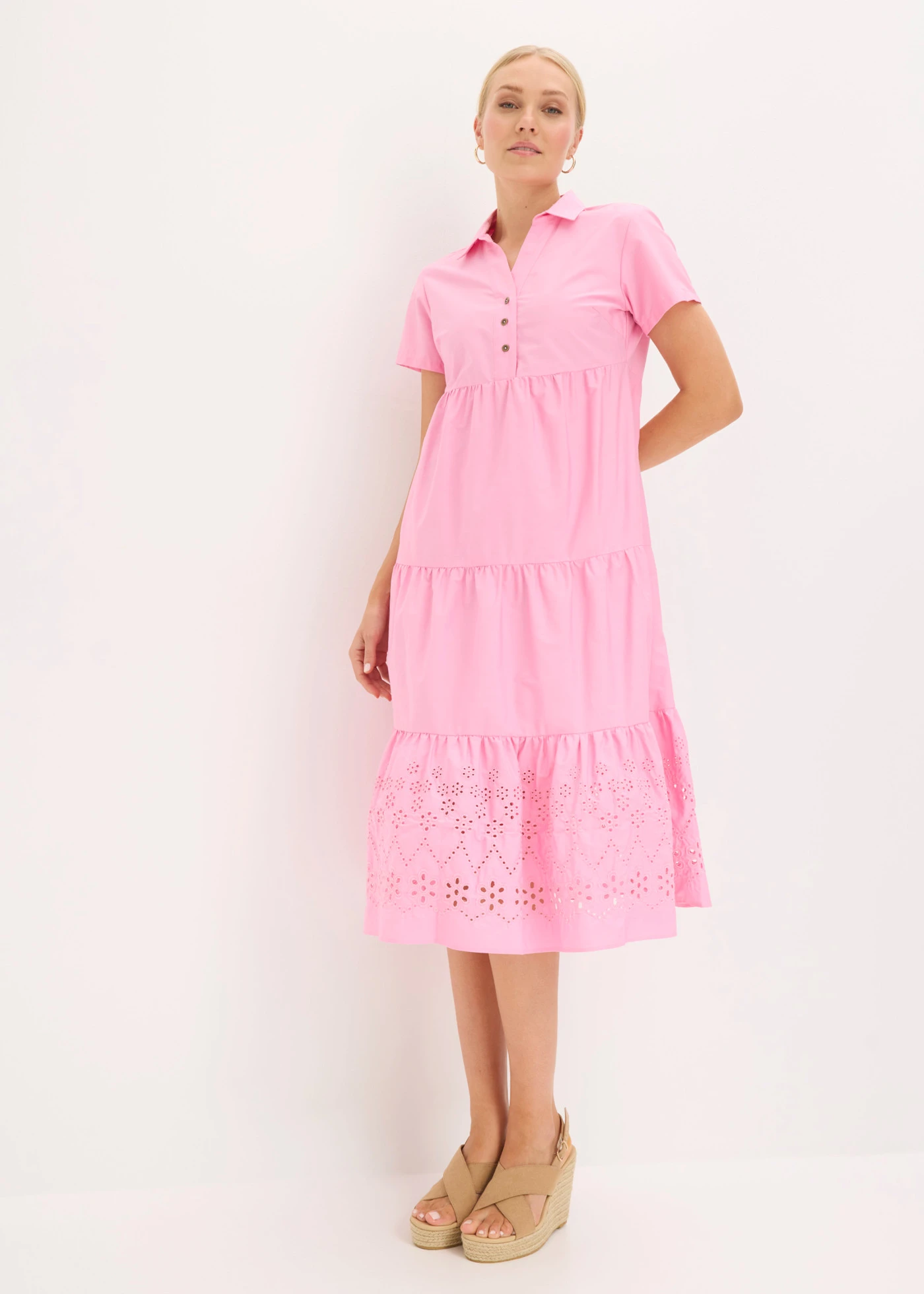 Tuniekjurk met broderie anglaise van puur katoen • roze • bonprix online shop