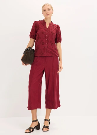 Blouse met korte mouw van katoen, Kleur: robijnrood