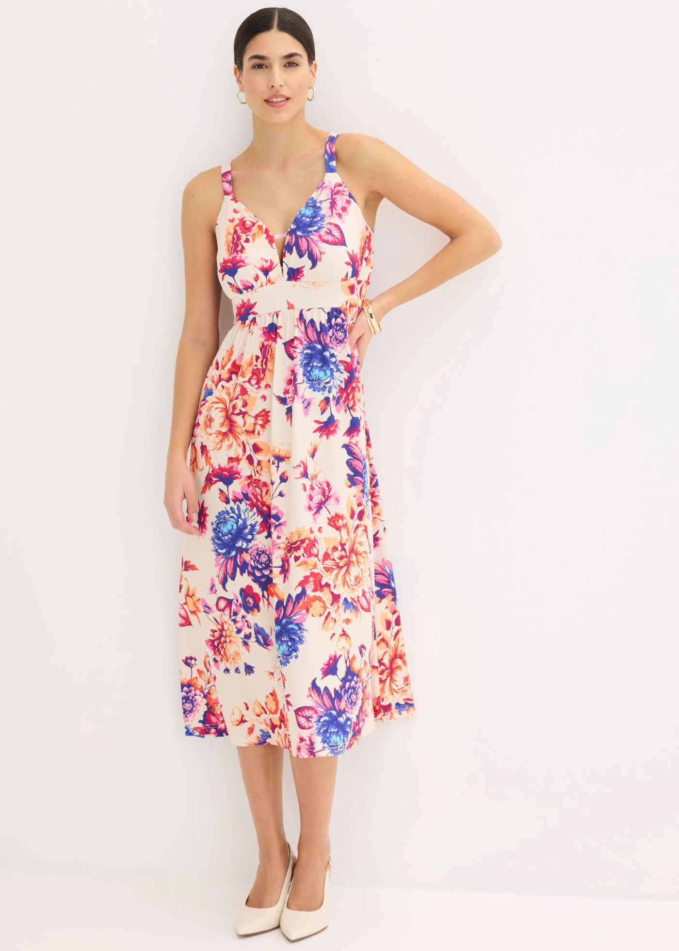 Rochie maxi cu decolteu adânc • bej-prund colorat • magazin bonprix