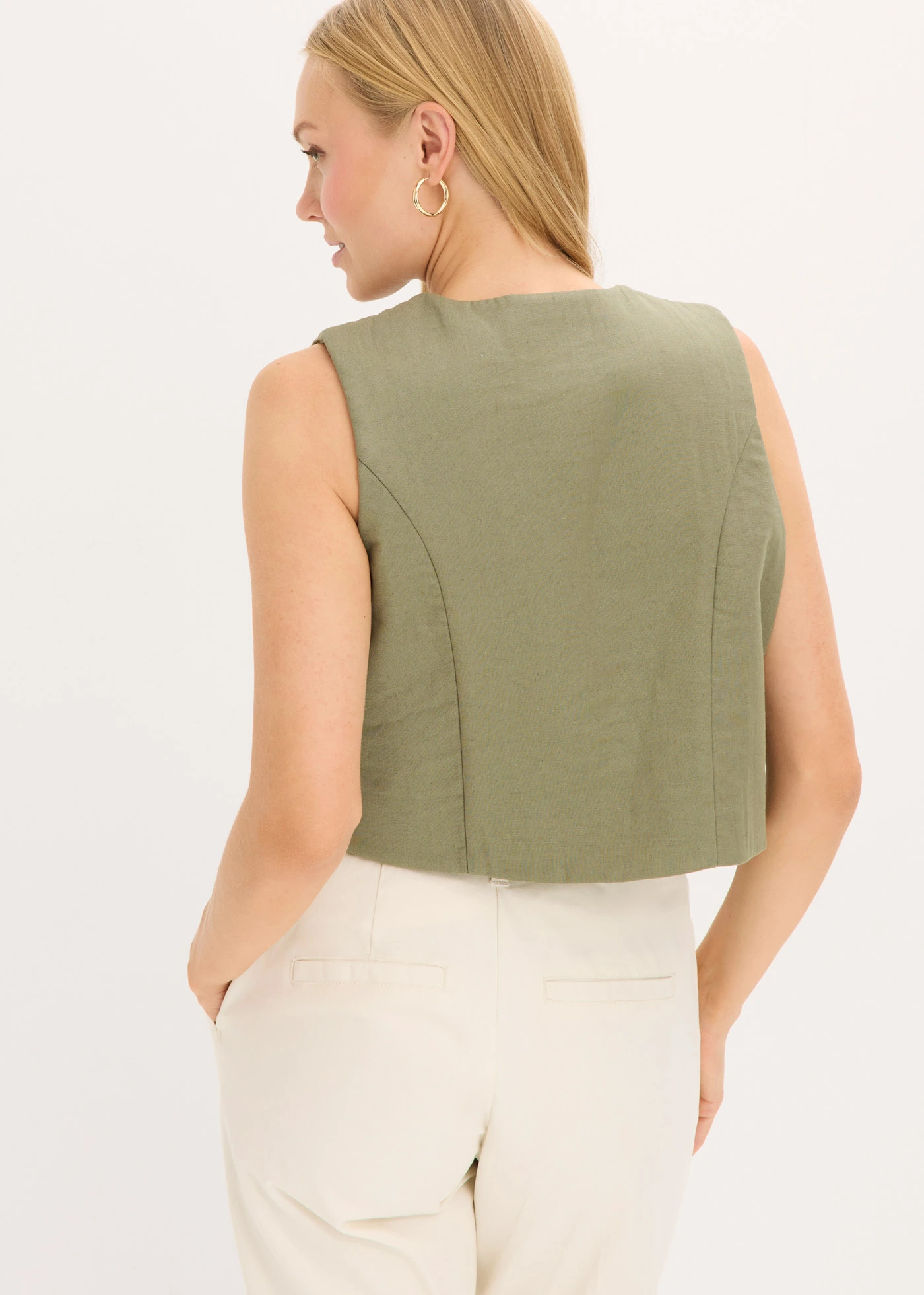 Vest met borduursel van luchtig linnenmix • olijfgroen gebloemd • bonprix online shop