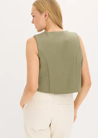 Vest met borduursel van luchtig linnenmix • olijfgroen gebloemd • bonprix online shop