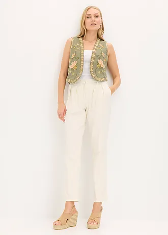 Vest met borduursel van luchtig linnenmix • olijfgroen gebloemd • bonprix online shop