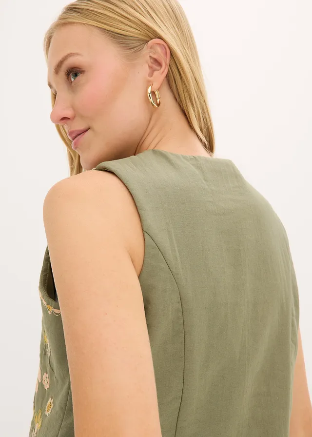 Vest met borduursel van luchtig linnenmix • olijfgroen gebloemd • product-page.page-title-suffix