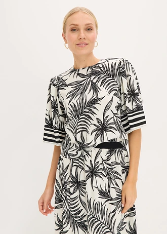 Blouse met korte mouwen, Kleur: zwart/wit gedessineerd