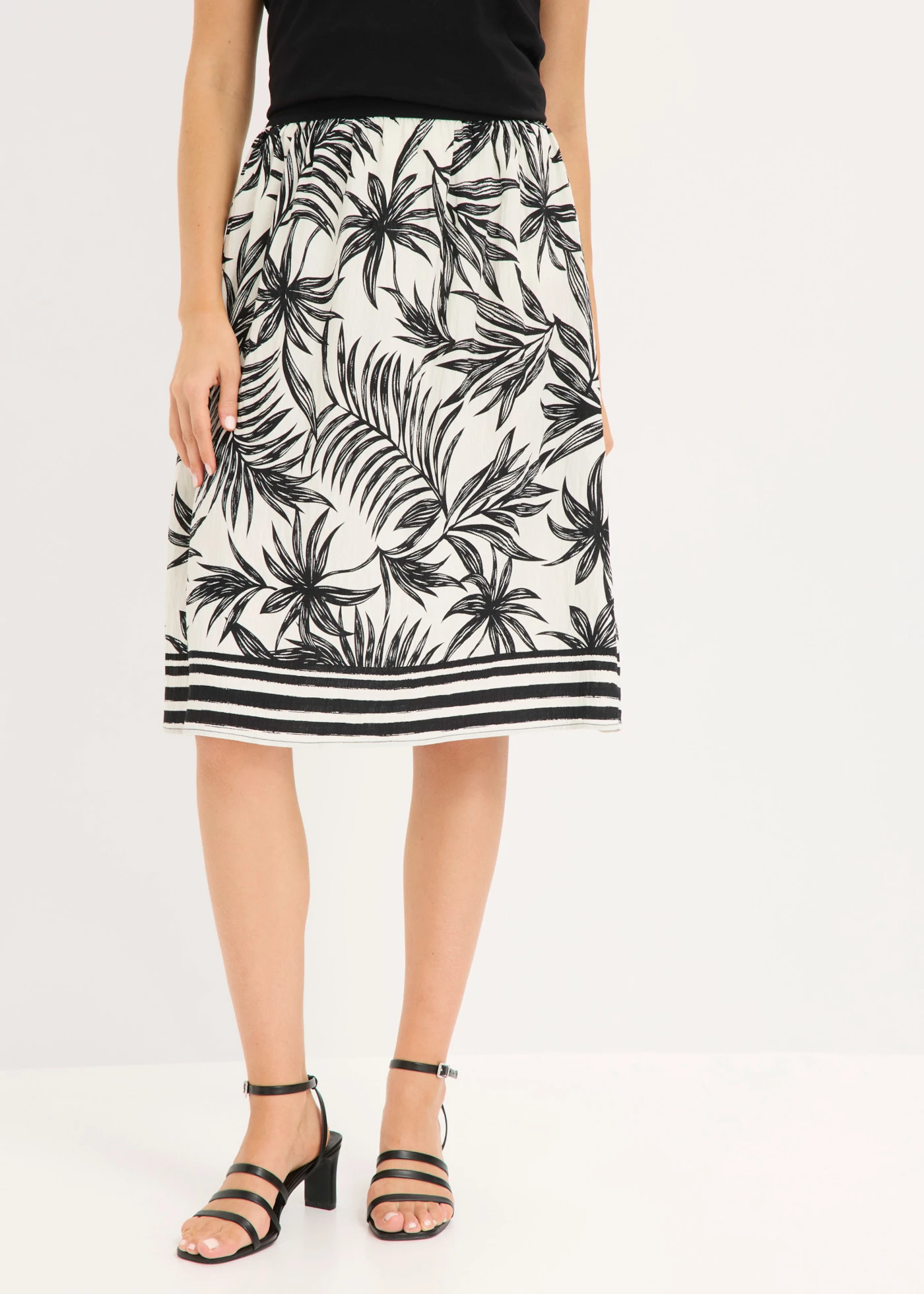 Jupe à taille élastiquée • noir-blanc imprimé • Boutique bonprix