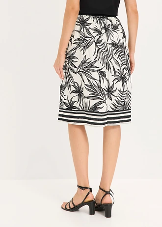 Jupe à taille élastiquée • noir-blanc imprimé • Boutique bonprix