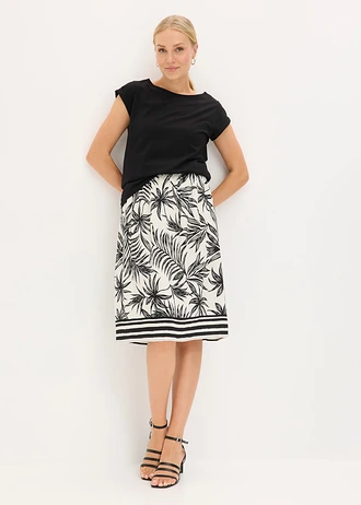 Jupe à taille élastiquée • noir-blanc imprimé • Boutique bonprix