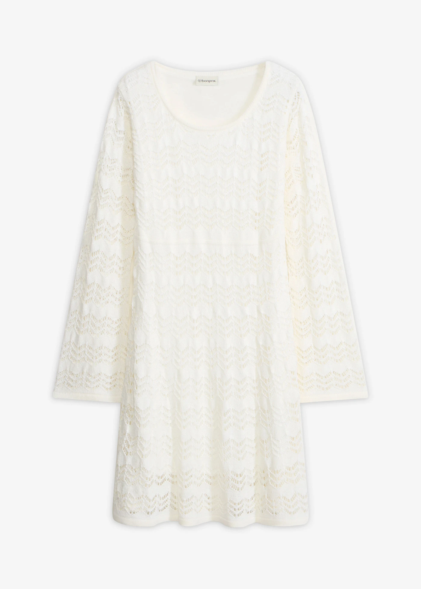 Gehaakte jurk met trompetmouwen • wolwit • bonprix online shop