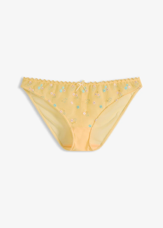 Mini kalhoty s jemnou výšivkou • světle žlutá s květy • bonprix obchod