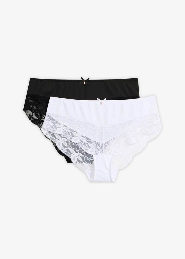 Hipster met sierlijk kant (set van 2), Kleur: zwart+wit