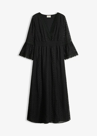 Robe longue aspect crochet, Couleur: noir