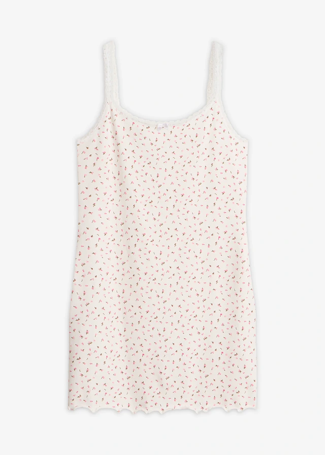 Chemise de nuit en matière côtelée • écru floral • Boutique bonprix