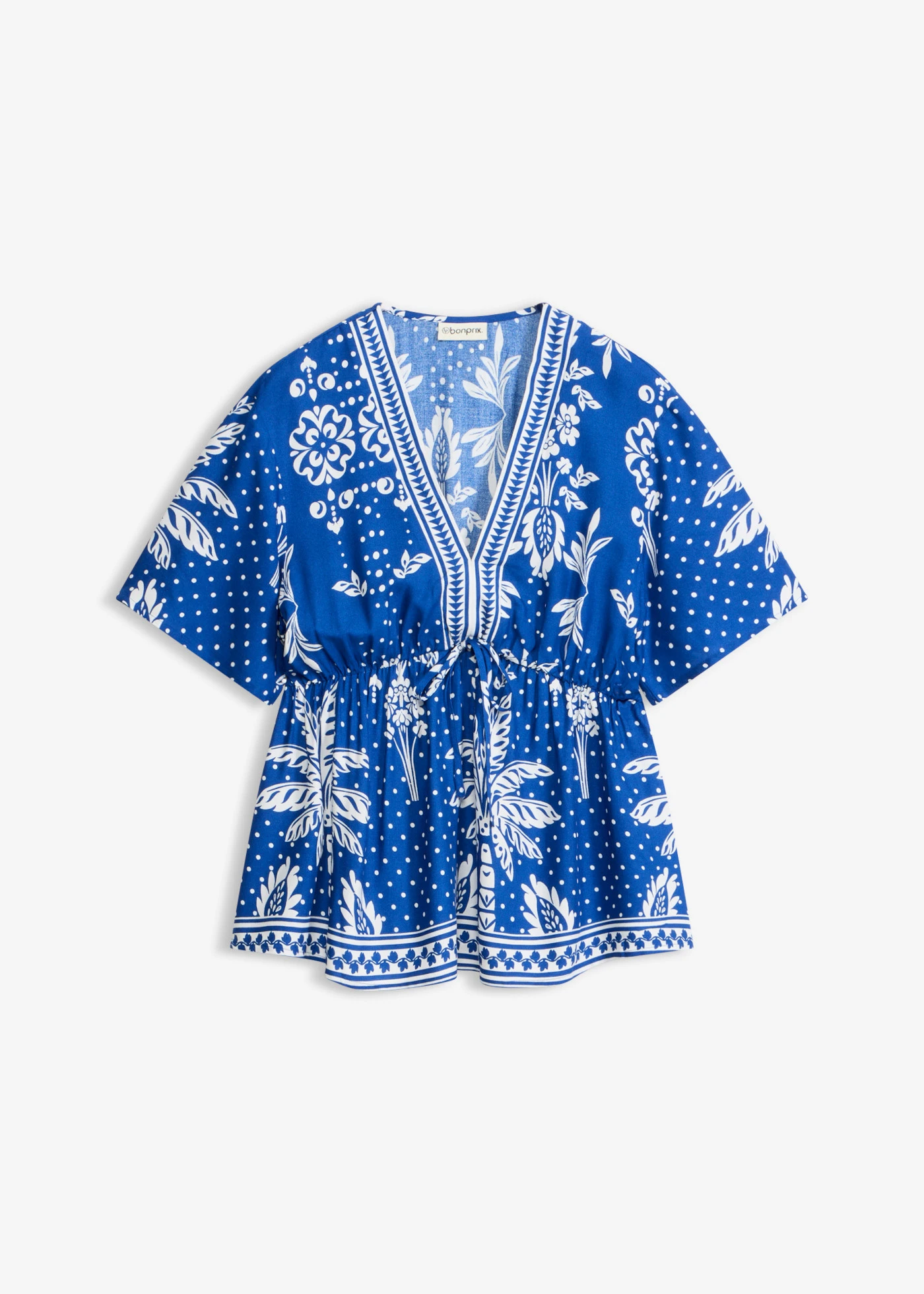 Blouse van soepele viscose • blauw met palmbomen • bonprix online shop