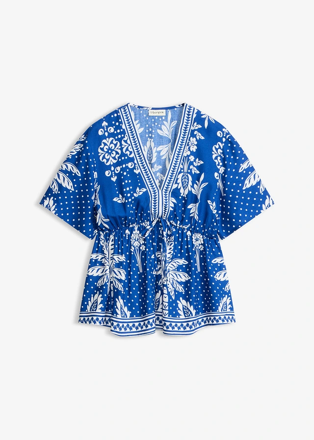 Blouse van soepele viscose • blauw met palmbomen • bonprix online shop
