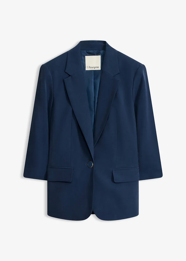 Casual blazer van viscose met 3/4 mouwen, Kleur: donkerblauw