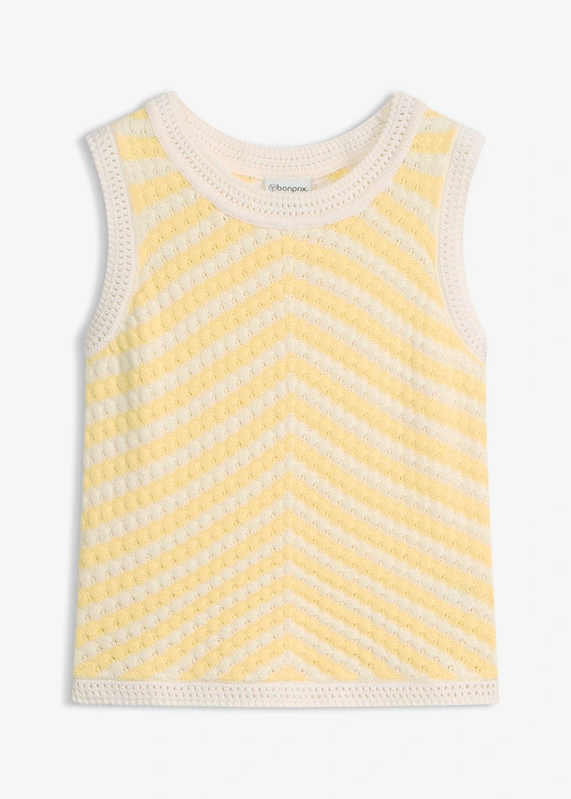 Top en maille • jaune pastel/blanc nacré rayé • Boutique bonprix