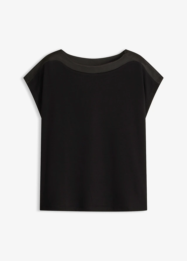 Bluză tricot cu inserție de satin • negru • magazin bonprix