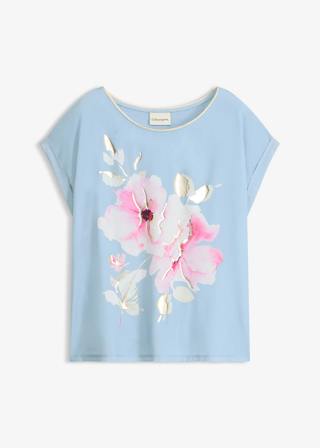 T-shirt à empiècement tissé • bleu clair • Boutique bonprix