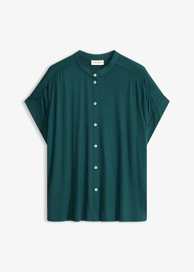 Blouse in een zachte viscosemix, Kleur: diepgroen