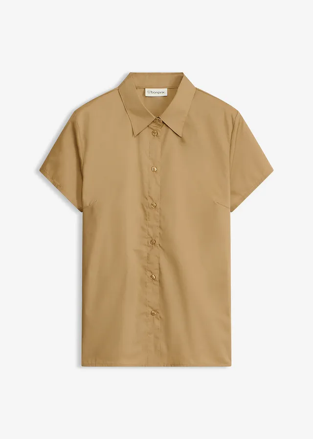 Halenka s krátkým rukávem, z popelínu • khaki hnědá • bonprix obchod