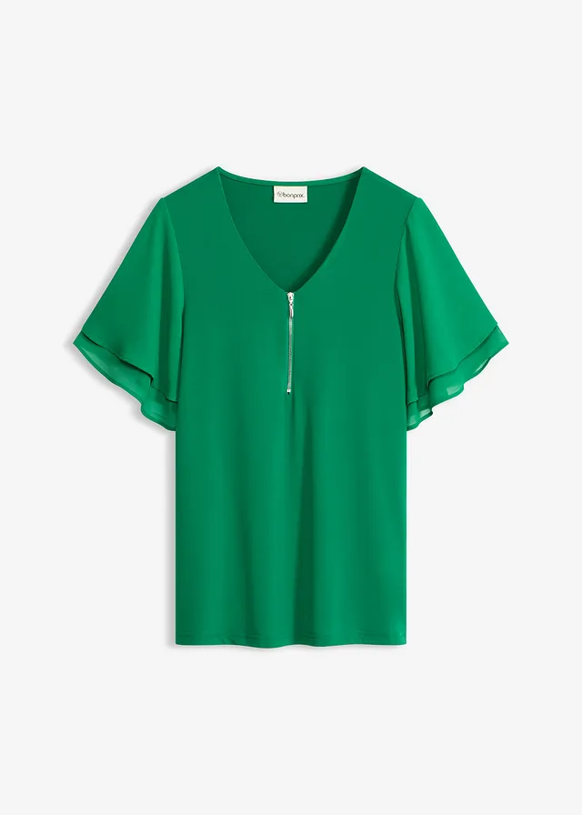 Shirt met chiffon mouwen • edelsteengroen • bonprix online shop