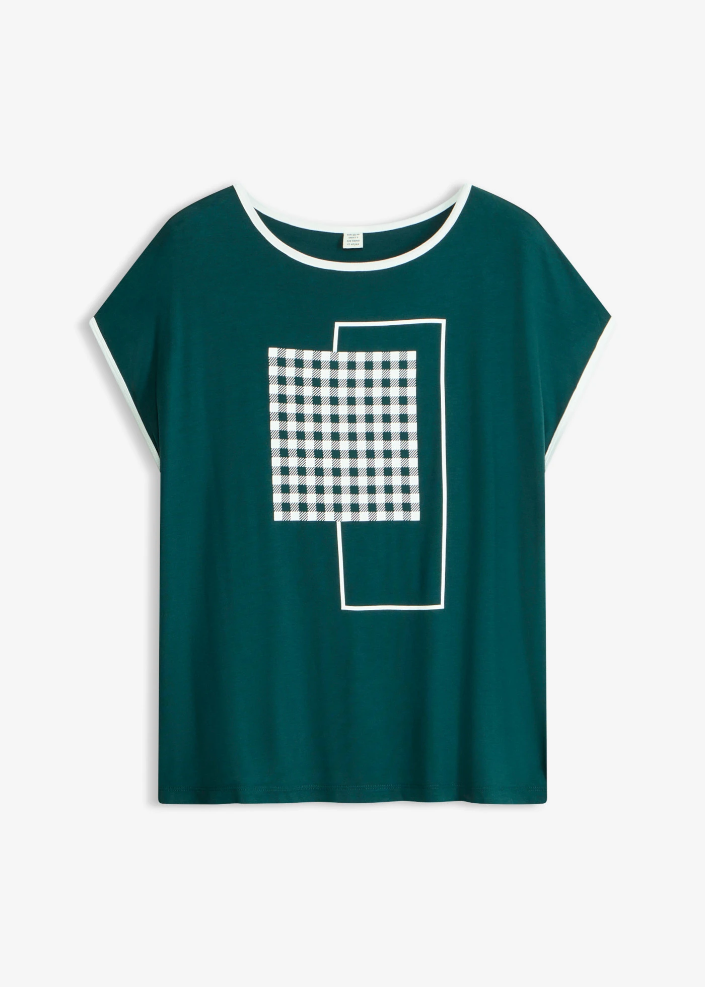 Shirt met biezen in een contrastkleur • diepgroen/wolwit grafische print • bonprix online shop